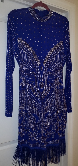 Sexy Rhinestone Royal Blue Dress - Picture 4 of 4